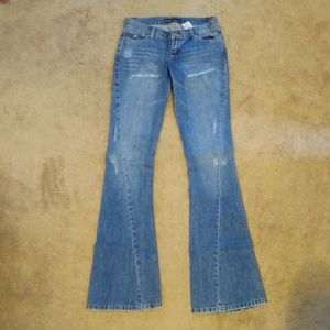 Extra long, low rise flare jeans